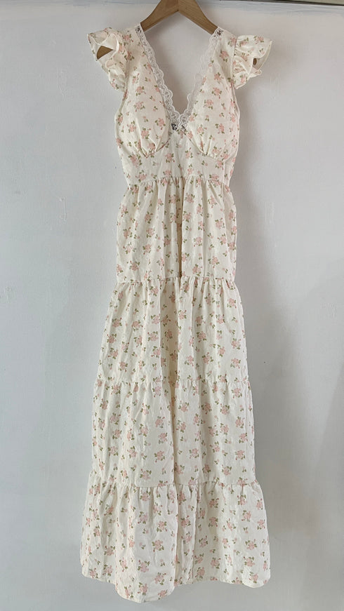 Vintage V Neck Design Midi Dress